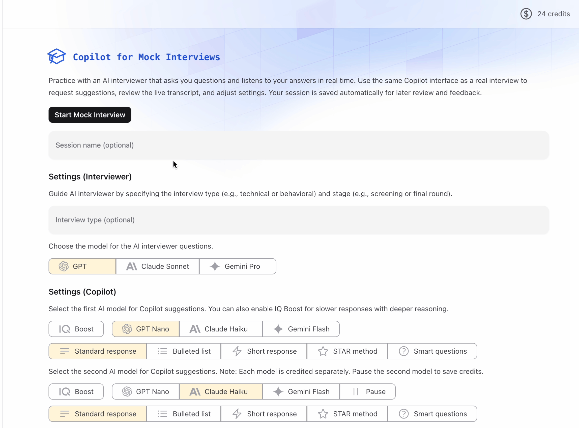 Interviews chat config
